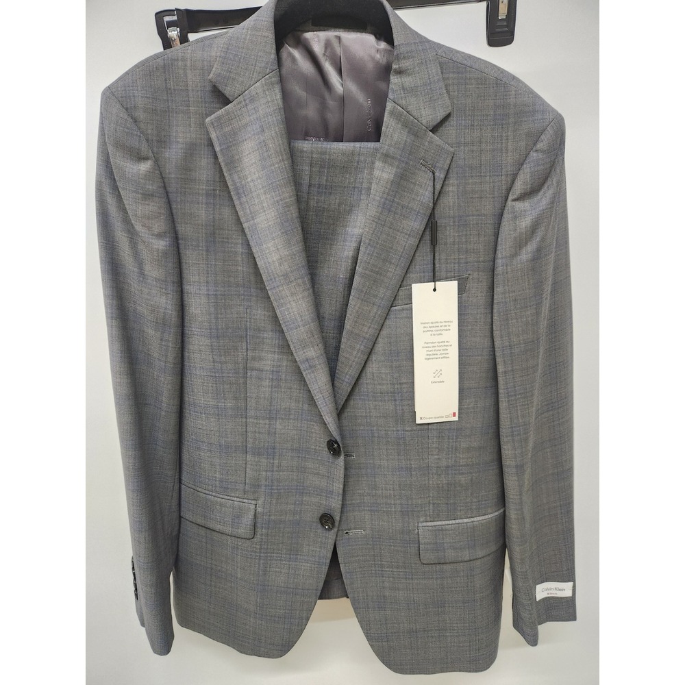 NWT Calvin Klein Mens X Slim Fit Gray Plaid 2-Piece Suit Set